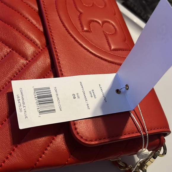 Tory Burch Alexa Clutch Poppy Orange/642 54450 LEATHER CLUTCH  BAG NWT New